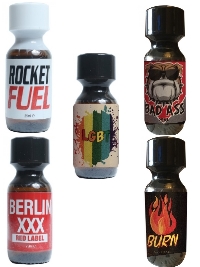 Mix of 5 Burn, Bad Ass, Rocket Fuel, Lgbt, Berlin XXX Red Label. Poppers.ee